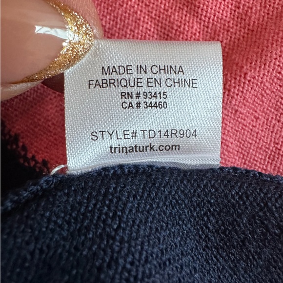 Trina Turk Merino Wool Geometric Patterned Navy‎ Blue Belted Dress Size S - Picture 14 of 14